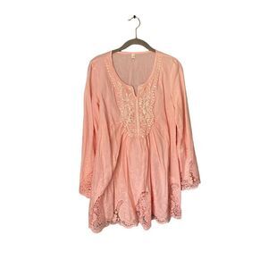 ￼yisuyang Boutique brand women’s peach lace trimmed tunic size extra large